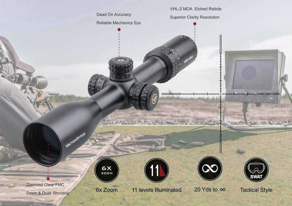 Optics Aston 3-18x44 Tactical riflescope showcasing its sleek design and advanced features for precision shooting.